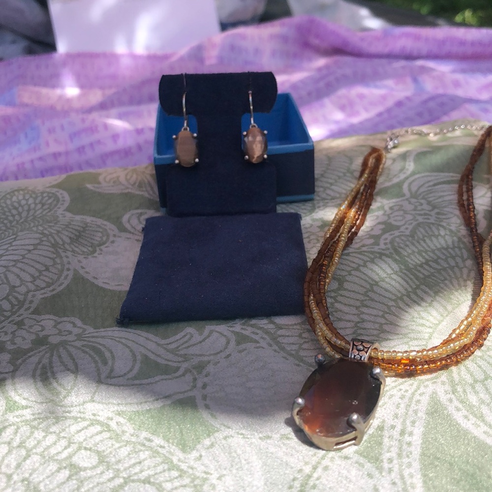 Brown toned iridescent Necklace and Earring set